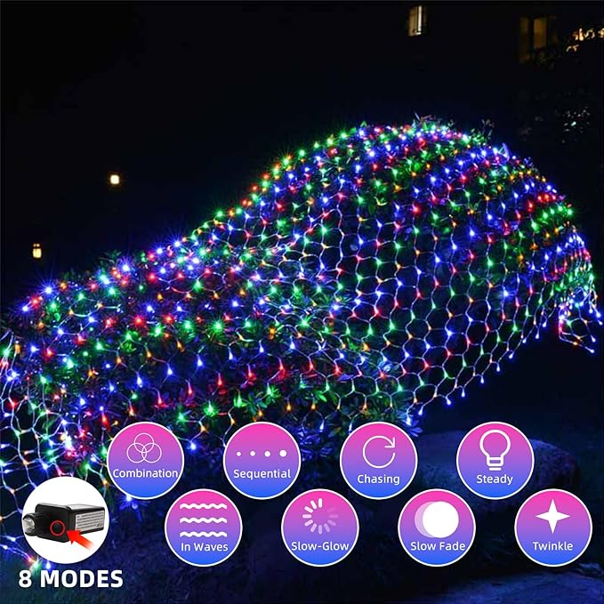 HeKation Christmas Net Lights Outdoor, 200 LED Bush Lights With 8 Modes, 6.6ft x 9.8ft, Timer, Connectable, Waterproof, for Halloween & Christmas Decorations Color