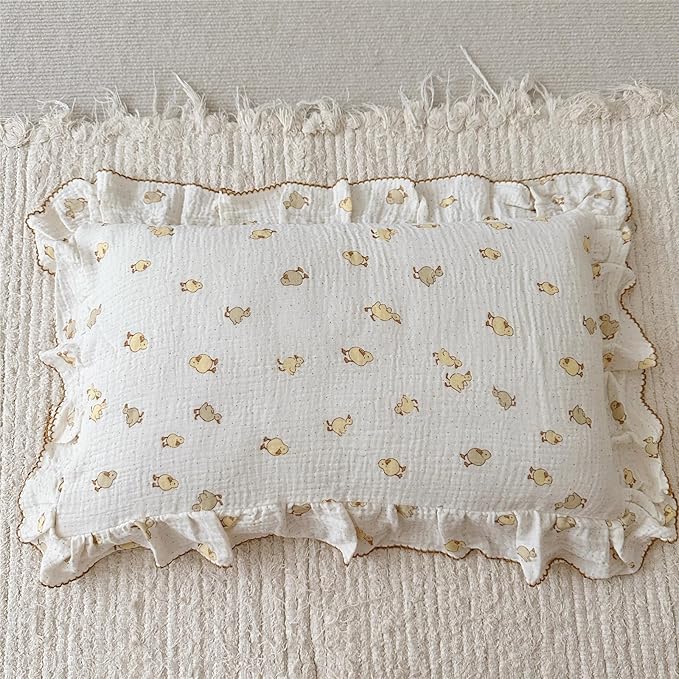 BuLuTu Cute Toddler Pillow Cases Cotton Muslin Toddler Pillowcase 1 PC, Ultra Soft Small Pillowcase Fits Toddler Pillow Sized 12"x16"/13"x18"/14"x19", Enveloped Closure Kids Girls Boys Pillowcases