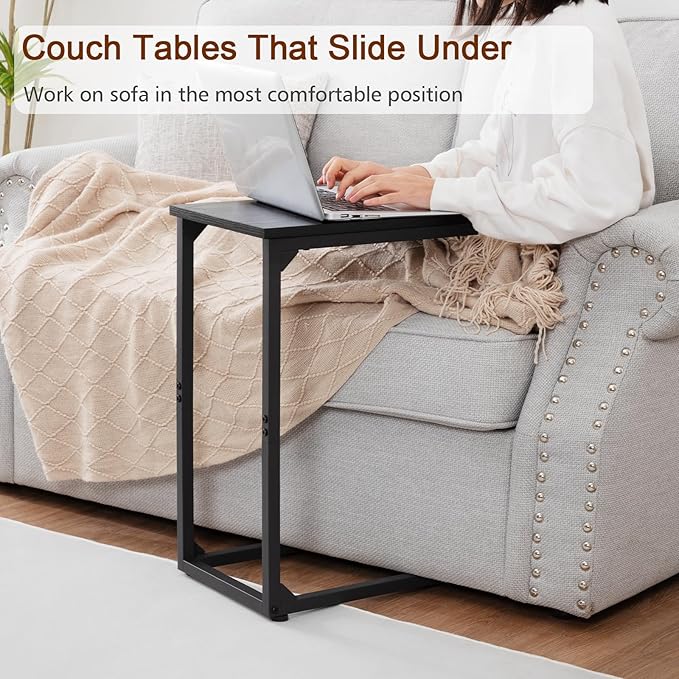 AMHANCIBLE C Shaped Side Table, End Tables Living Room Set of 2, Slide Under Couch Table for Sofa, TV Trays for Bedroom, Small Space, Black, HET02CBK