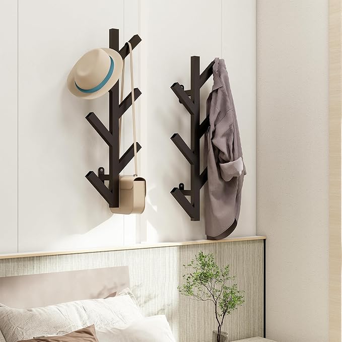Vlush Wall Mounted Metal Coat Rack with 6 Hooks Modern Minimalist clothes rack, Upright Coat Rack for Hanging Clothes, Hats, Hanging Bags and Scarves Entrance Wall Iron Coat Racks (Black)