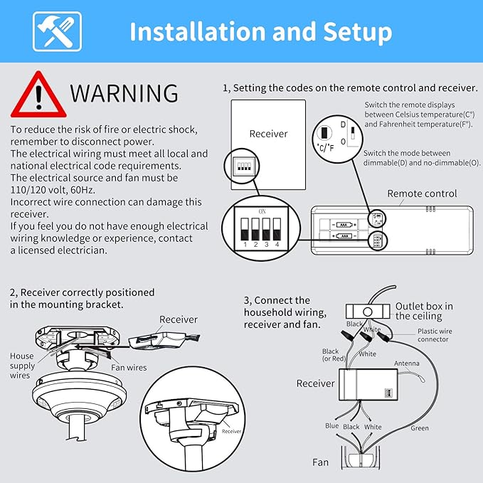 Universal Thermostatic Ceiling Fan Remote Control Kit with Holder for Hampton Bay Home Decorators Collection Hunter,Multiple Speed Control Timer Light Dimming,Replacement for HD3 2AAZPHD3 TR222A TX031