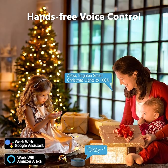 Brizled Smart Christmas Tree Lights, 66FT 200 LED Color Changing Christmas String Lights App & Voice Control, Warm White & Multicolor WiFi Xmas Light Music Sync for Indoor Outdoor Xmas Wedding Party