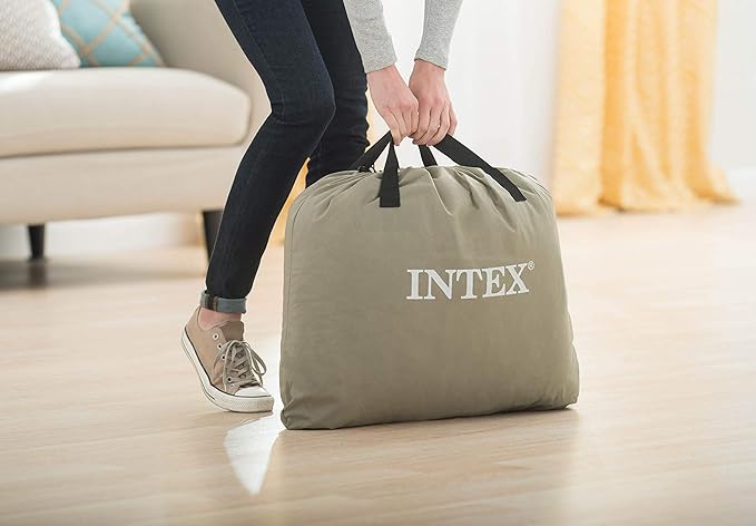 Intex Dura-Beam Standard Series Deluxe Pillow Rest Raised Airbed w/ Soft Flocked Top for Comfort, Built-in Pillow & Electric Pump, Bed Height 16.5", Twin
