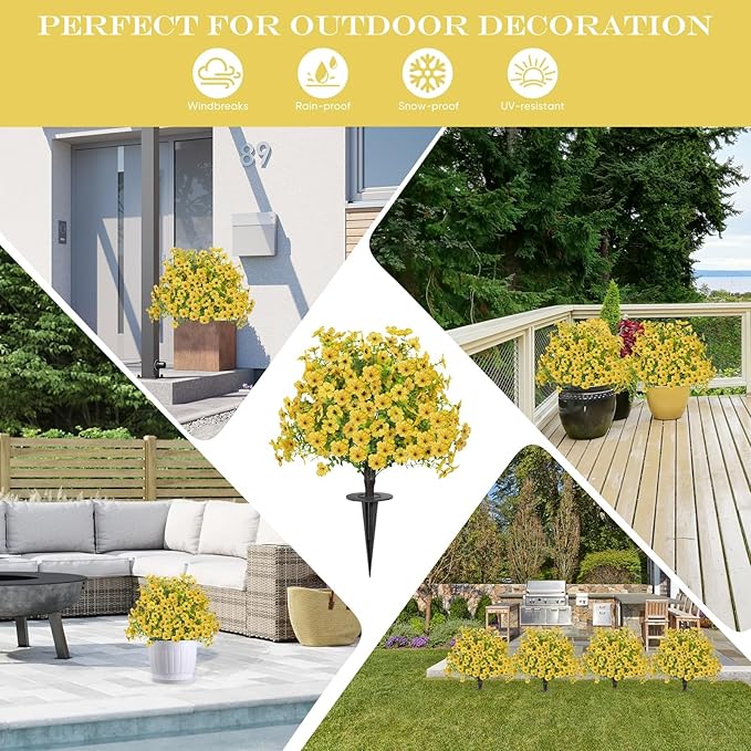 23" Set of 2 Artificial Boxwood Topiary Ball with Violet Flowers with Spikes, UV Resistant Faux Greenery Shrubs, Realistic Fake Bushes Plants for Garden, Yard, Front Porch, Patio Decor (Yellow)