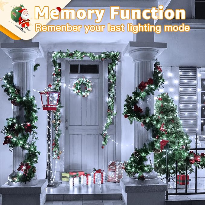 Ollny Christmas Lights Cool White, 600LED 197FT Christmas Tree Lights IP67 Waterproof, Plug in Fairy Lights with Remote 8 Modes Timer, Xmas Light for Outdoor Indoor House Holiday Decor