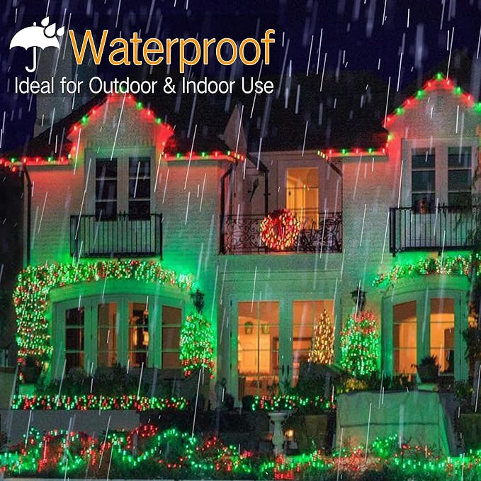 Brizled Red & Green Christmas Lights, 33ft 100 LED 5MM Christmas String Lights, Wide Angle Mini Xmas Lights Connectable, UL Listed Tree Light for Indoor Outdoor Xmas Room Party Decor, Green Wire