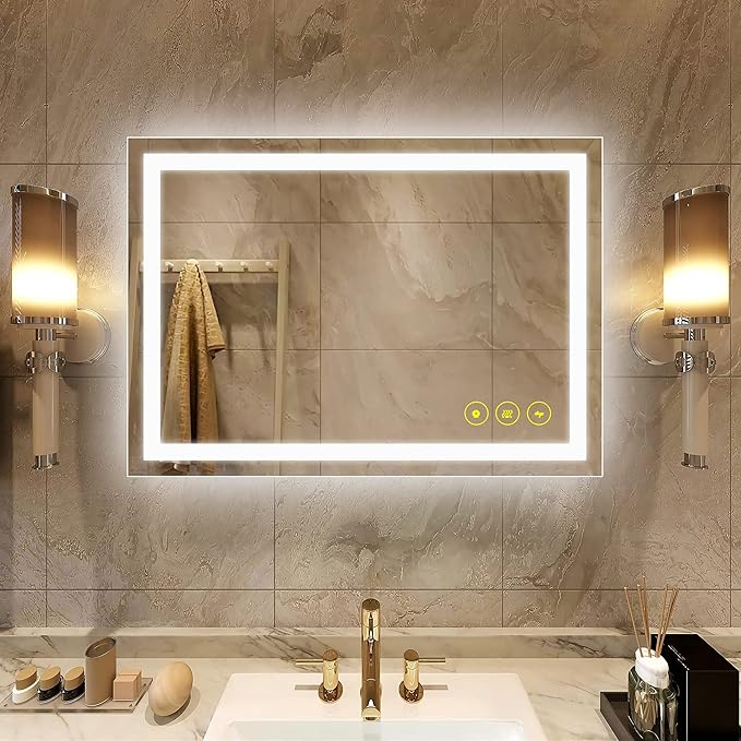 LED Bathroom Mirror with Lights 20x28 Inch, Stepless Dimmable Led Mirror for Bathroom Anti-Fog Memory Function Lighted Vanity Mirror Wall Mounted with Touch Button Horizontal/Vertical