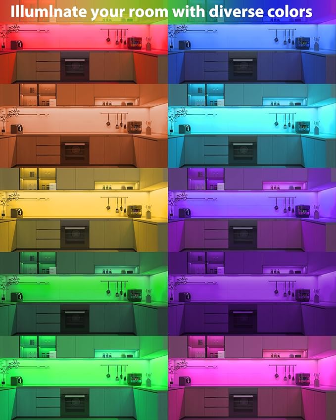 ASOKO 300 Lumens RGB Under Cabinet Led Light Plug in, 6 Pack 12 inch Linkable Led Under Counter Lights, Music Sync RGB LED Strip Lights with APP & Remote Control, Ambient Lights for Room Decor