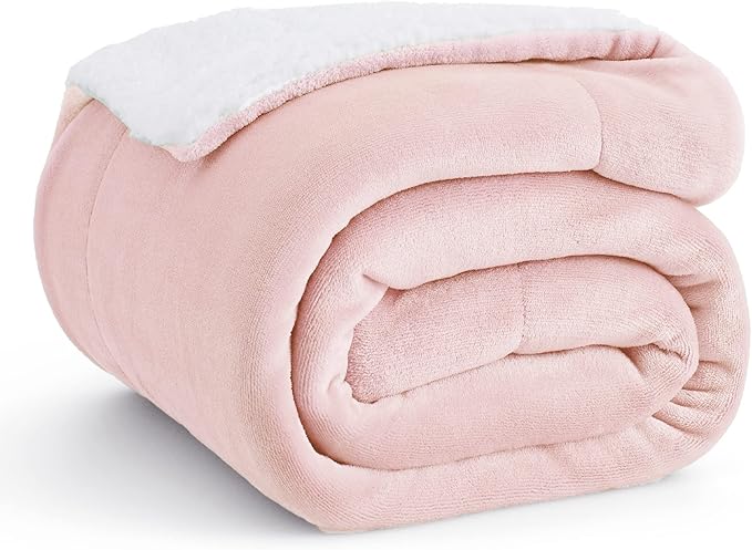 Bedsure GentleSoft Sherpa Fleece Throw Blanket Twin Size for Couch - Thick and Warm Throw for Girls and Women, Soft Fuzzy Plush Twin Blanket for Winter, Pink, 60x80 Inches