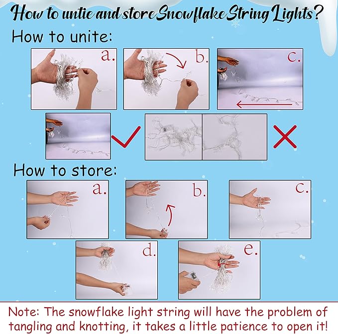 2 Packs 100 LED Christmas Snowflake String Lights Hanging Decorations - Winter Wonderland Lighted Decor for Holiday Xmas Indoor Outdoor Party Supplies (42.6ft,Batteries Not Included)