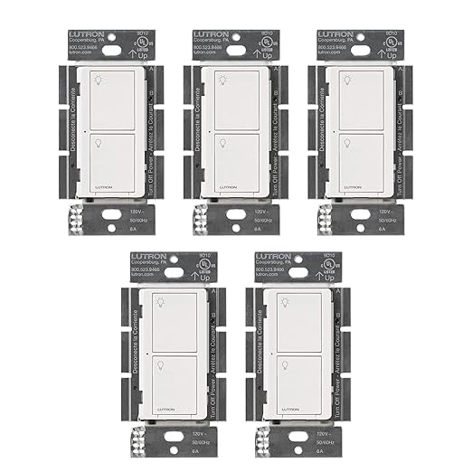 Lutron Caseta Original Smart Light Switch 5 Pack (Lutron Smart Hub Required), for Home, LED Lights, and Fans, 6 Amp, Single-Pole/3-Way, Neutral Required, PD-6ANS-WH, White