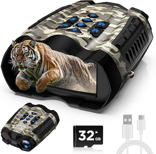Night Vision Goggles, 4K Binoculars with Camera, 3.5" HD Display and 32GB TF Card, 9 Gear Night Vision, 10X Digital Zoom, 4000mAh Battery Nightvision