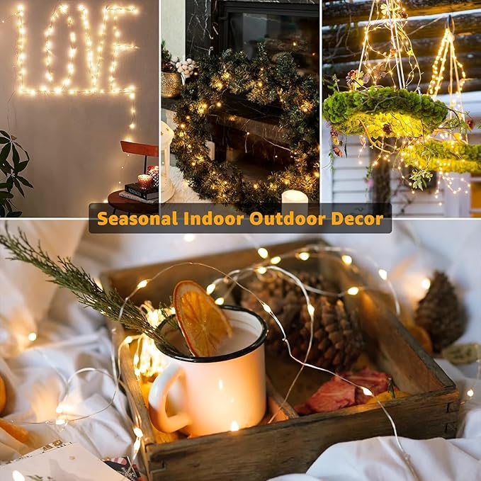 20 Pack Fairy Lights Battery Operated 7ft 20 LED Mini String Lights Twinkle Lights Silver Wire Firefly Starry Lights for Mason Jars Wedding Party Christmas Centerpiece Table Decorations, Warm White