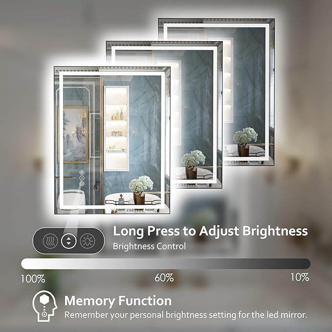 40"x 32" LED Bathroom Mirror with Black Frame, Bathroom Mirror with Lights Front and Backlit, Lighted Mirror Stepless Dimmable, Anti-Fog, Memory, LED Vanity Mirror with Lights 3 Colors