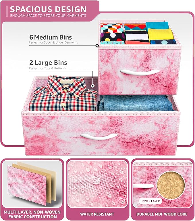 Sorbus Kids Dresser with 8 Drawers - Chest Organizer Unit with Steel Frame Wood Top & Handle, Fabric Bins for Clothes - Wide Furniture for Bedroom Hallway Kids Room Nursery & Closet