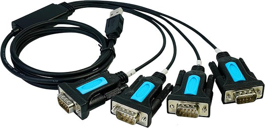 4 Port Professional FTDI CHIP USB to Serial RS232 DB9 Adapter Converter Serial Cable 9-Pin Male to Male with Thumbscrews (W/Thumbscrews, 4 RS232 Port)