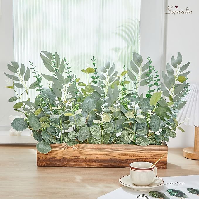 Serwalin 100pcs Artificial Mixed Eucalyptus Stems Leaveas Bulk, 4Kinds Fake Grennery Silver Dollar Eucalyptus Leaves Picks,Faux Greenry Stems Sprays for DIY Bouquets Floral Arrangement Home Decor