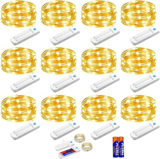 YJFWAL 12 Pack 30 LED Fairy String Lights with Timer Function, Waterproof Fairy Lights Wire Lights,Battery Operated Firefly Lights(AAA Batteries Included),for Patio,Garden,Wedding Decor (Warm White)
