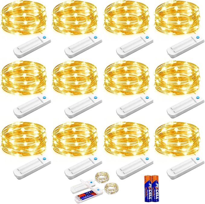 YJFWAL 12 Pack 10ft 30LED Starry String Lights with 8 Modes Timer Function Waterproof Fairy Lights Battery Operated(AAA Batteries Included) for DIY, Wedding, Party, Patio, Garden Decor (Warm White)