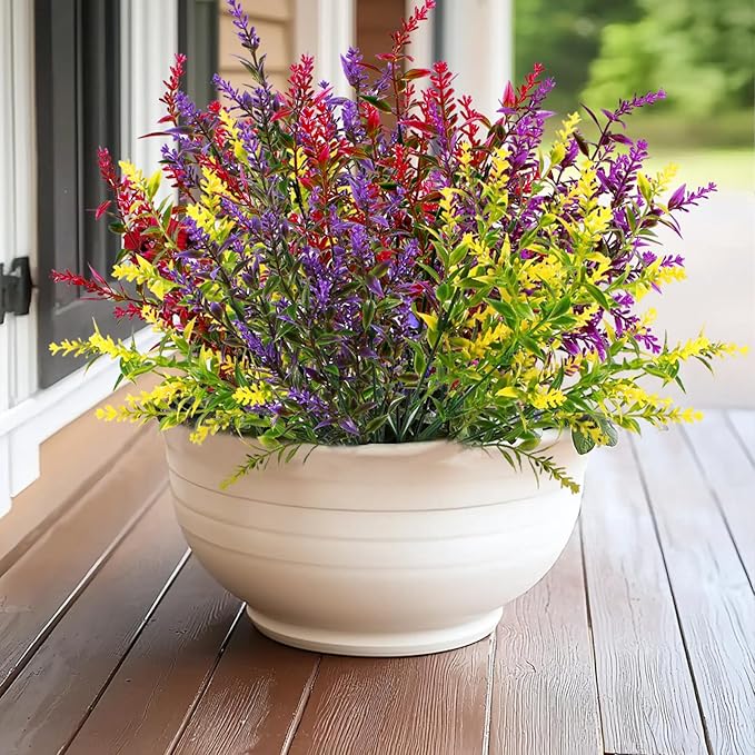 20 Bundles Artificial Lavender Flowers for Outdoors Summer Decor, UV Resistant Fake Flowers Plastic Faux Plants Wedding Kitchen Office Table Centerpieces Home Porch Yards Cemetery Decor(Mix Colors)