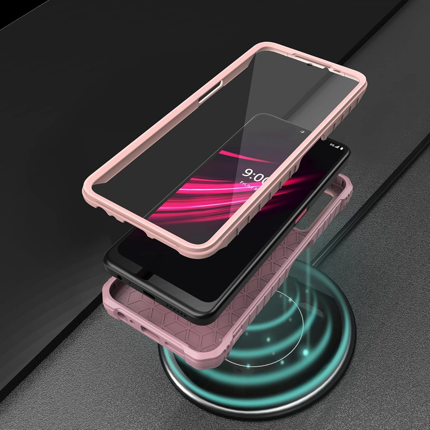ExoGuard Rubber Shockproof Case for T-Mobile REVVL V Plus 5G, Full-Body Cover with Built-in Screen Protector and