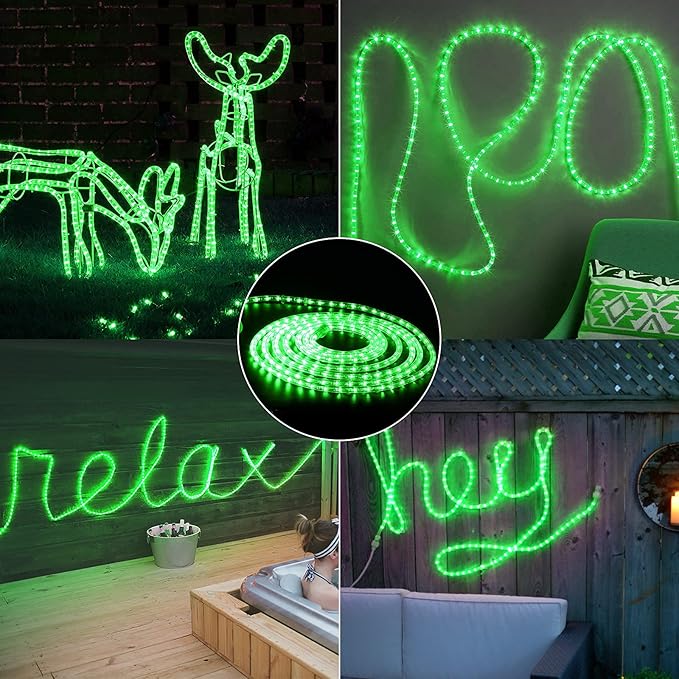 Brizled Green Rope Lights, 18ft 216 LED Christmas Rope Lights Connectable, 120V Plugin Green Tube Light Waterproof Indoor Outdoor Clear Christmas Tube Light for Xmas Patio Garden Party Home Decoration