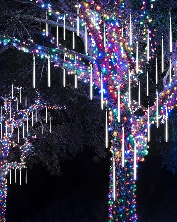 Joomer Christmas Lights Outdoor, 11.8 inch 10 Tubes 240 LED Meteor Shower Lights, LED Snow Falling Icicle Cascading Light with Timer Waterproof and Connectable for Christmas Decoration (White)