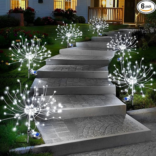 Anordsem Solar Garden Lights Outdoor: Fireworks Light Waterproof for Yard Outside - LED Starburst White Lighting Patio Path Decor 6 Pack - Gardening Gifts for Women Mom Homeowner