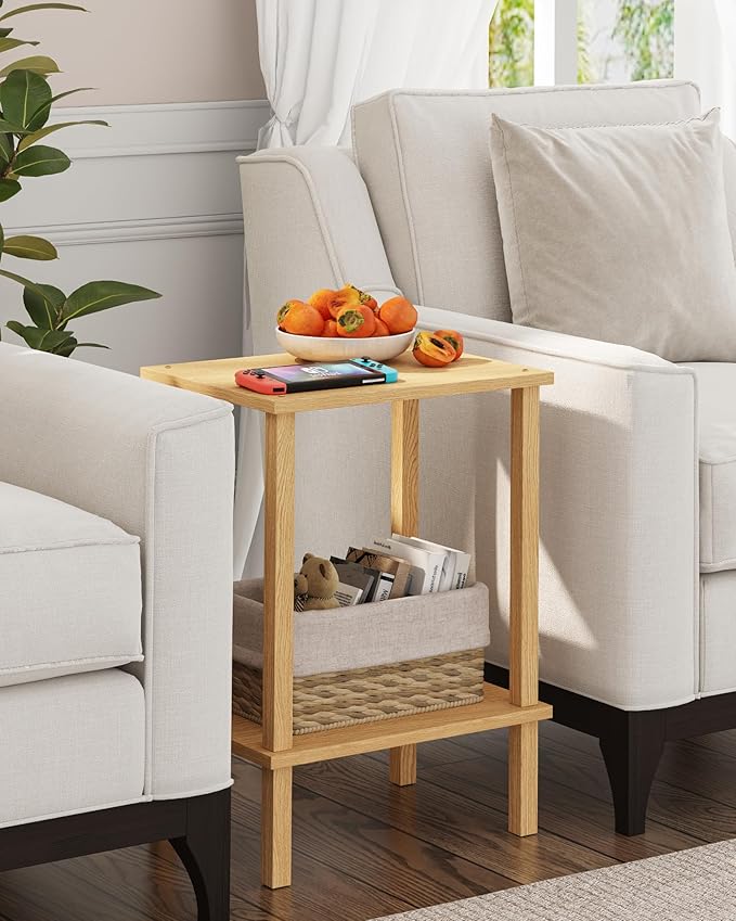 TUTOTAK End Table, Set of 2, Side Table, Nightstand, 2-Tier Storage Shelf, Sofa Table for Small Space, Living Room, Bed Room, Natural TB01BN035