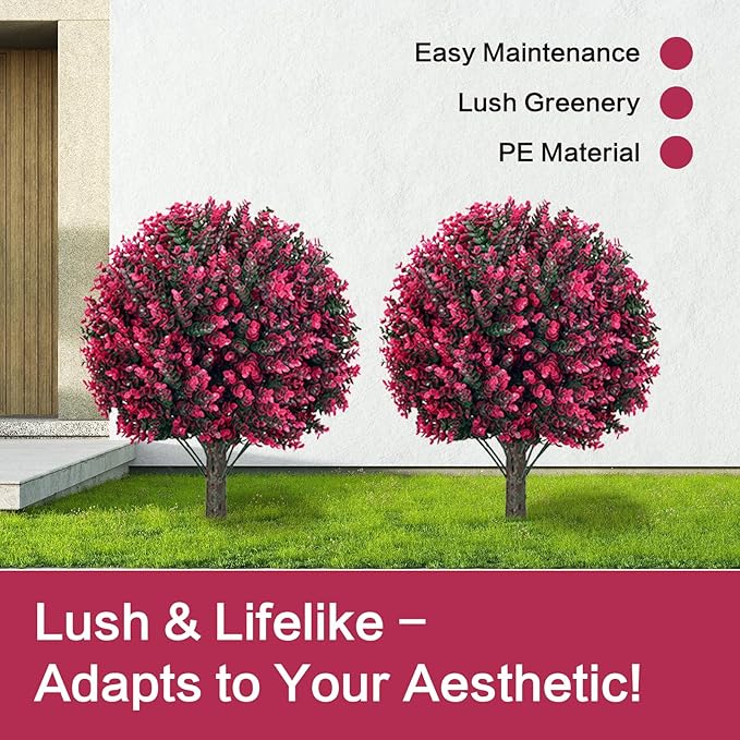 Artificial Rose Boxwood Spherical Tree, UV-Resistant Faux Shrub, Set of 2 Outdoor Artificial Plants, Suitable for Gardens, Porches and Outdoor Planters [24 inches]