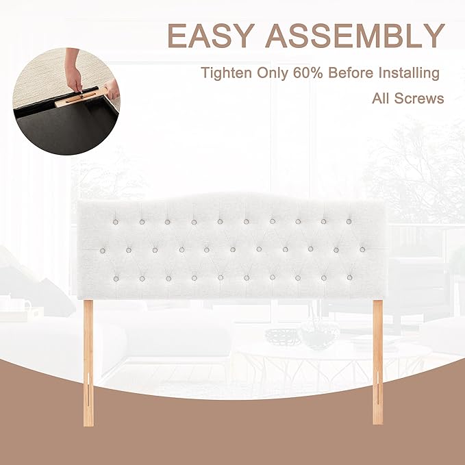 Tufted Upholstered Headboard California King, Sturdy and Durable Solid Wood Bed headboard, Fabric Headboard Adjustable Height from 37” to 51”, Button Diamond Design Head Board, White