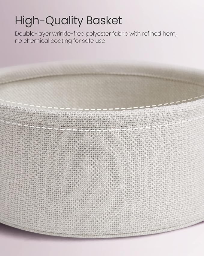 VASAGLE LILEA Collection - Small Round Side End Table, Modern Nightstand with Fabric Basket, Jelly Pink and Cream White ULET223R61