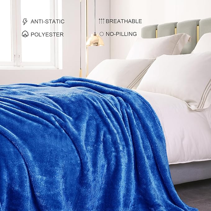 Exclusivo Mezcla Plush Fuzzy Fleece Bed Blanket King Size, Super Soft, Fluffy and Warm Blankets, Suitable for All Seasons (Cobalt Blue, 90x104 Inches)