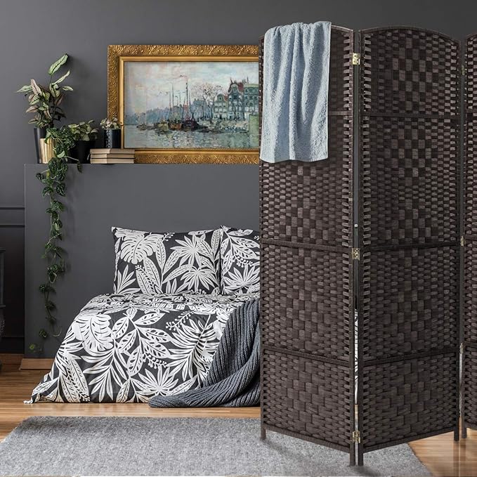 Sorbus Room Divider 6 ft. Tall - Privacy, Wide Double Hinged, Mesh Hand-Woven Design, Folding Screens, Wall Divider for Room Separation, Espresso Brown Wicker, 8 Panel