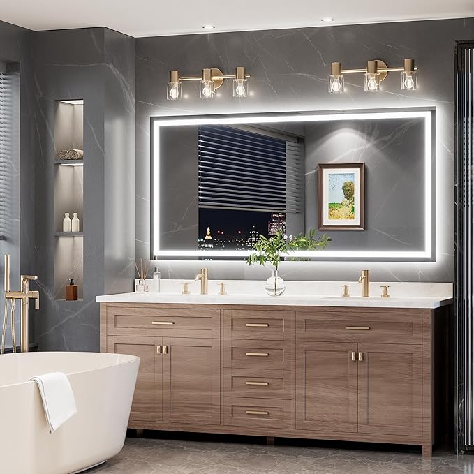 TokeShimi 72x36 LED Mirror for Bathroom with 3-Color Lights,Lighted Vanity Mirror with Lights,Anti-Fog,Stepless Dimmable,HD Tempered Glass,Memory Function,Waterproof,Shatterproof,UL Listed