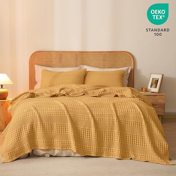 PHF 100% Cotton Waffle Weave Blanket Twin Size for Bed, Soft Lightweight & Breathable, All-Season Comfort, Luxury Aesthetic Woven Bedding for Home Decor, 66"x90", Pumpkin Orange