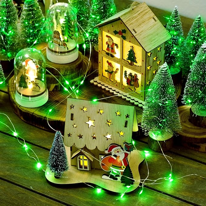 JMEXSUSS 8 Pack 50 LED Green Christmas Fairy Lights Battery Operated - Green Twinkle Lights for Christmas Tree Party Garden Patio Decorations