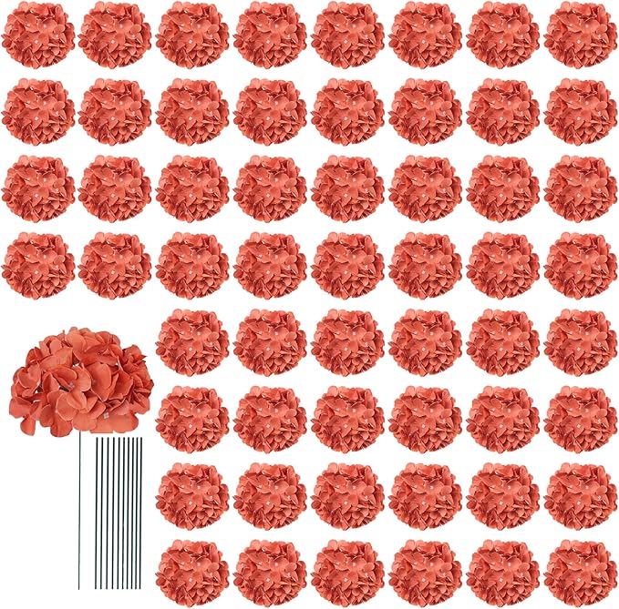 AVIVIHO 65pcs Burnt Orange Hydrangea Artificial Flowers Bulk (Not Squished) Realistic e Fake Hydrangeas Silk Flowers with Stems for Home,Weddings,Party Table Centerpieces,Arch,Florals Decorations