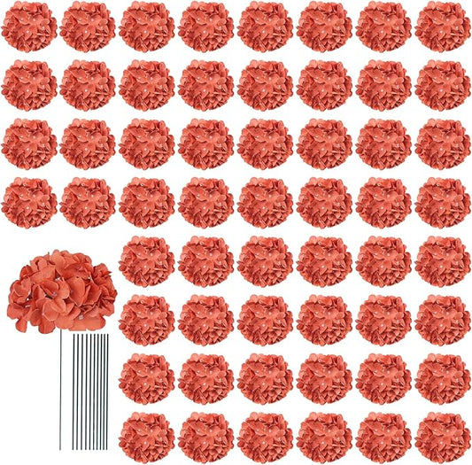 AVIVIHO 65pcs Burnt Orange Hydrangea Artificial Flowers Bulk (Not Squished) Realistic e Fake Hydrangeas Silk Flowers with Stems for Home,Weddings,Party Table Centerpieces,Arch,Florals Decorations