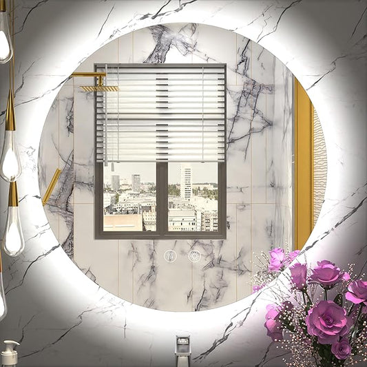 24 Inch Round LED Mirror for Bathroom,Backlit Round Bathroom Mirror with Lights, Anti-Fog, Touch, Dimmable, 3000K/4500K/6000K