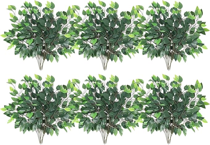 GTIDEA 36PCS Artificial Ficus Leaves Branches Faux Ficus Tree Branches Artificial Greenery Stems Silk Floral Arrangement for Benjamina Tree DIY Wedding Bouquet Summer Wreath Wall Decor (24.04 Inch)