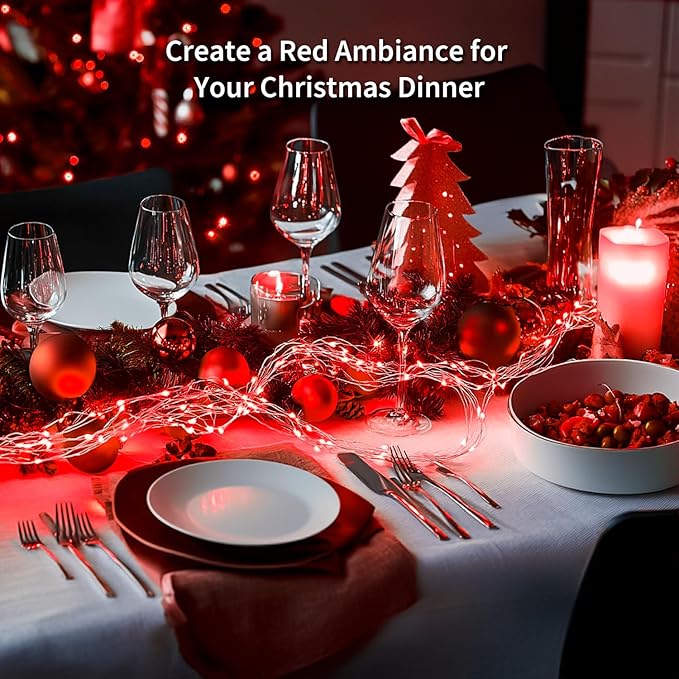 JMEXSUSS 4 Pack 50 LED Red Fairy Lights Battery Operated, 16.1ft Christmas Fairy Lights, Red String Lights for Bedroom Wedding Party Christmas Halloween Decorations