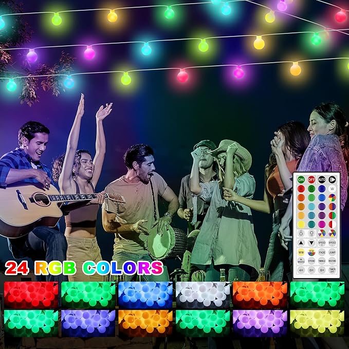 OMIKA Color Changing String Lights Plug in, 25 Colors 33FT 100LED RGB+Warm White Globe String Lights, Outdoor Christmas Globe Decorative Lights with Remote for Indoor Bedroom Party Garden Xmas Decor