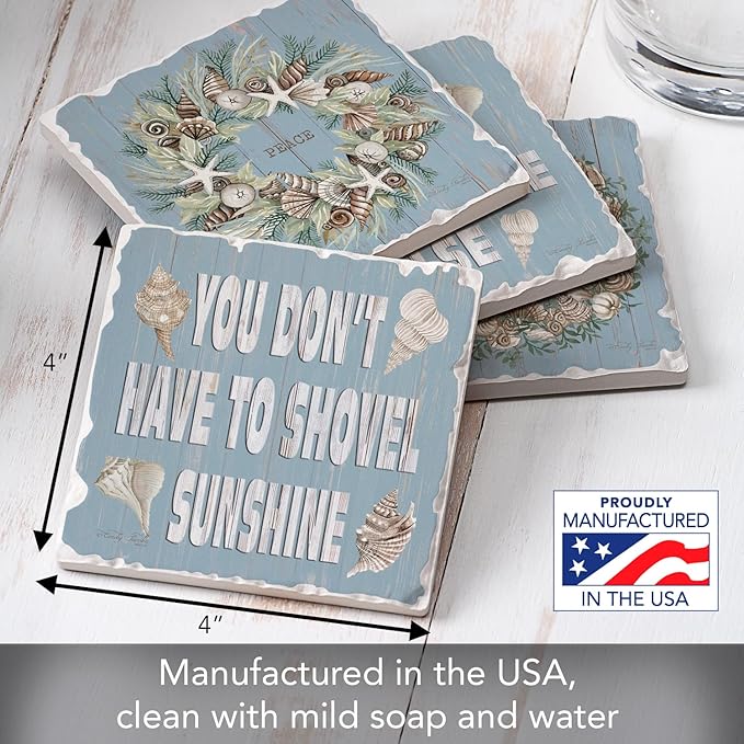 Thirstystone Let It Snow 4 Pack Assorted Tumbled Tile Stone Coasters with Protective Cork Backing 4" Square Manufactured in The USA