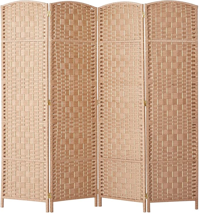 Rose Home Fashion Room Divider, 6 ft Tall Room Dividers and Folding Privacy Screens, 16in Privacy Screen 4 Panel Natural Space Temporary Wall Foldable Partition Separation