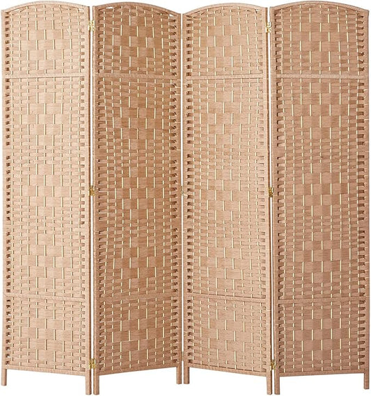 Rose Home Fashion Room Divider, 6 ft Tall Room Dividers and Folding Privacy Screens, 16in Privacy Screen 4 Panel Natural Space Temporary Wall Foldable Partition Separation