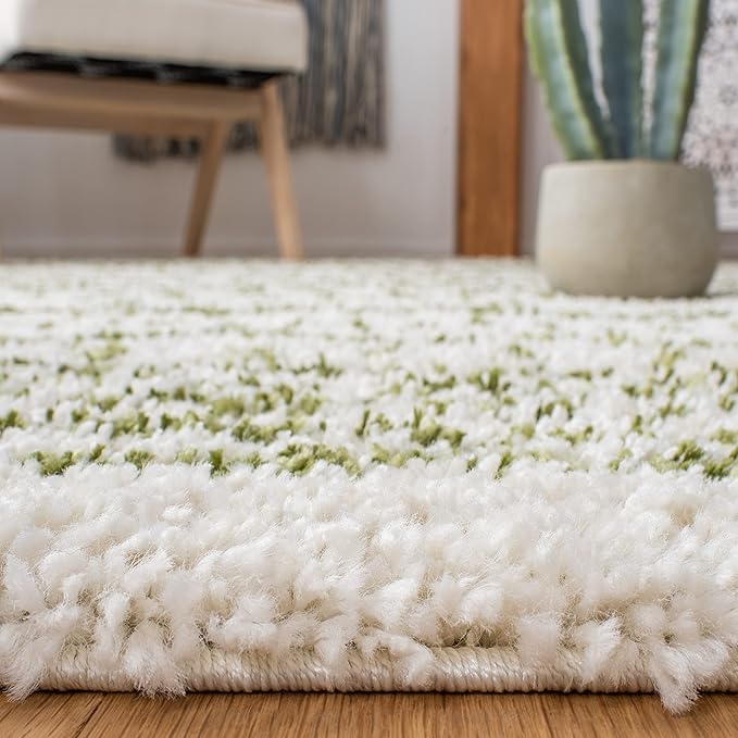 SAFAVIEH Arizona Shag Collection Area Rug - 2'6" x 14' Runner, Ivory & Green, Non-Shedding & Easy Cleaning, Plush Thick Pile, Ideal for Living Room, Bedroom, Dining Space (ASG741Y)