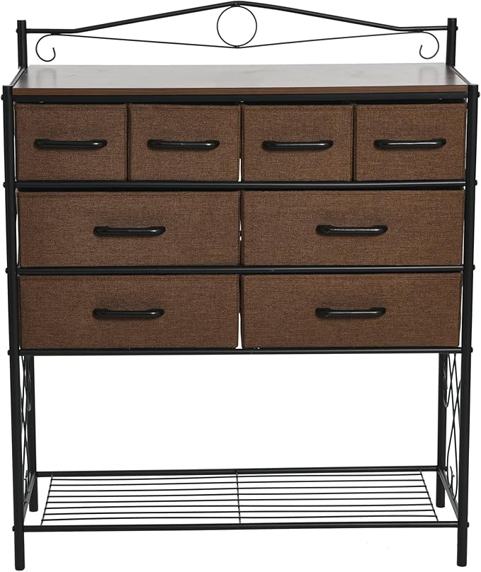 Household Essentials Victorian Style 8-Drawer and Bottom Shoe Shelf Storage Organizer Unit, Black and Walnut Color