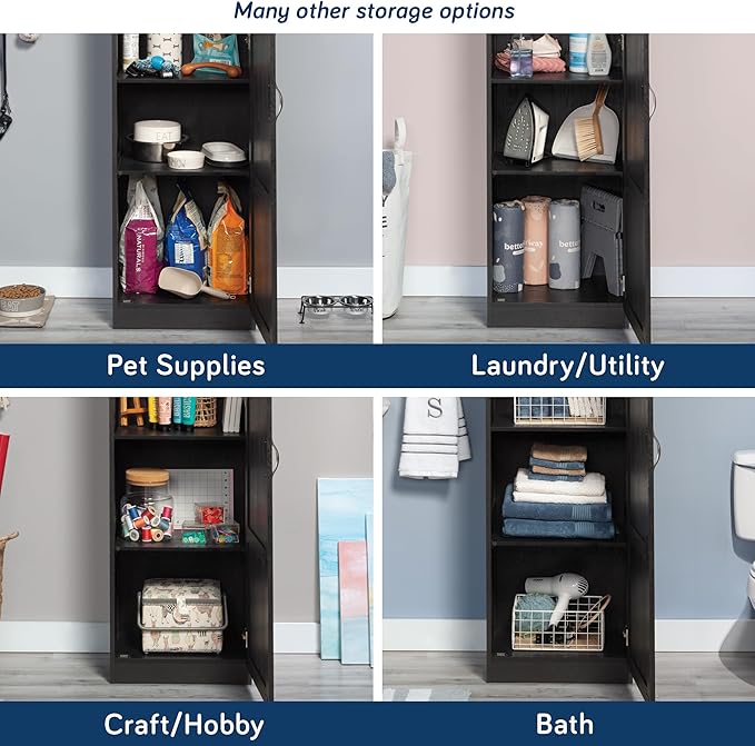Sauder Miscellaneous Tall Storage Cabinet, Kitchen Pantry, Single Door with Adjustable Shelves, Raven Oak Finish