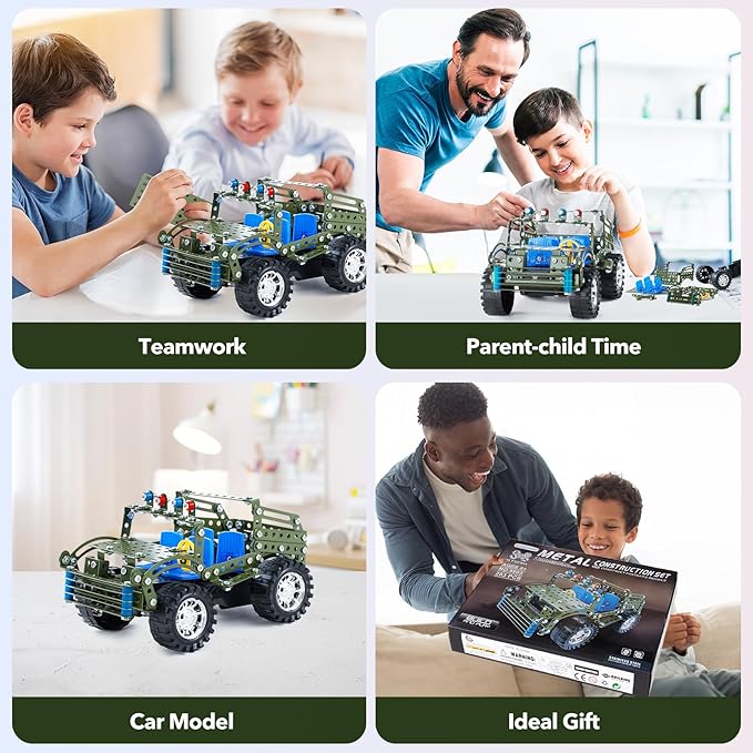 Stem Toys for Boys Age 8-12 - Off-Road Metal Model Car Kits, 283pcs Stem Building Toys Kits, Army Toy for 8-10，STEM Projects for Kids 10-12, 12-14 Engineering Gifts for Ages 14 and Up Adults